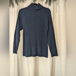 Vintage Navy Blue Ribbed Turtleneck Sweater